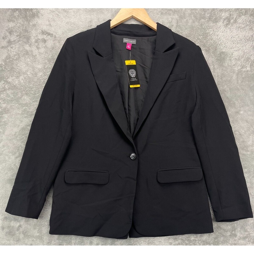 NWT Vince Camuto Women's Blazer Size Medium Black Lined Pockets Single Button